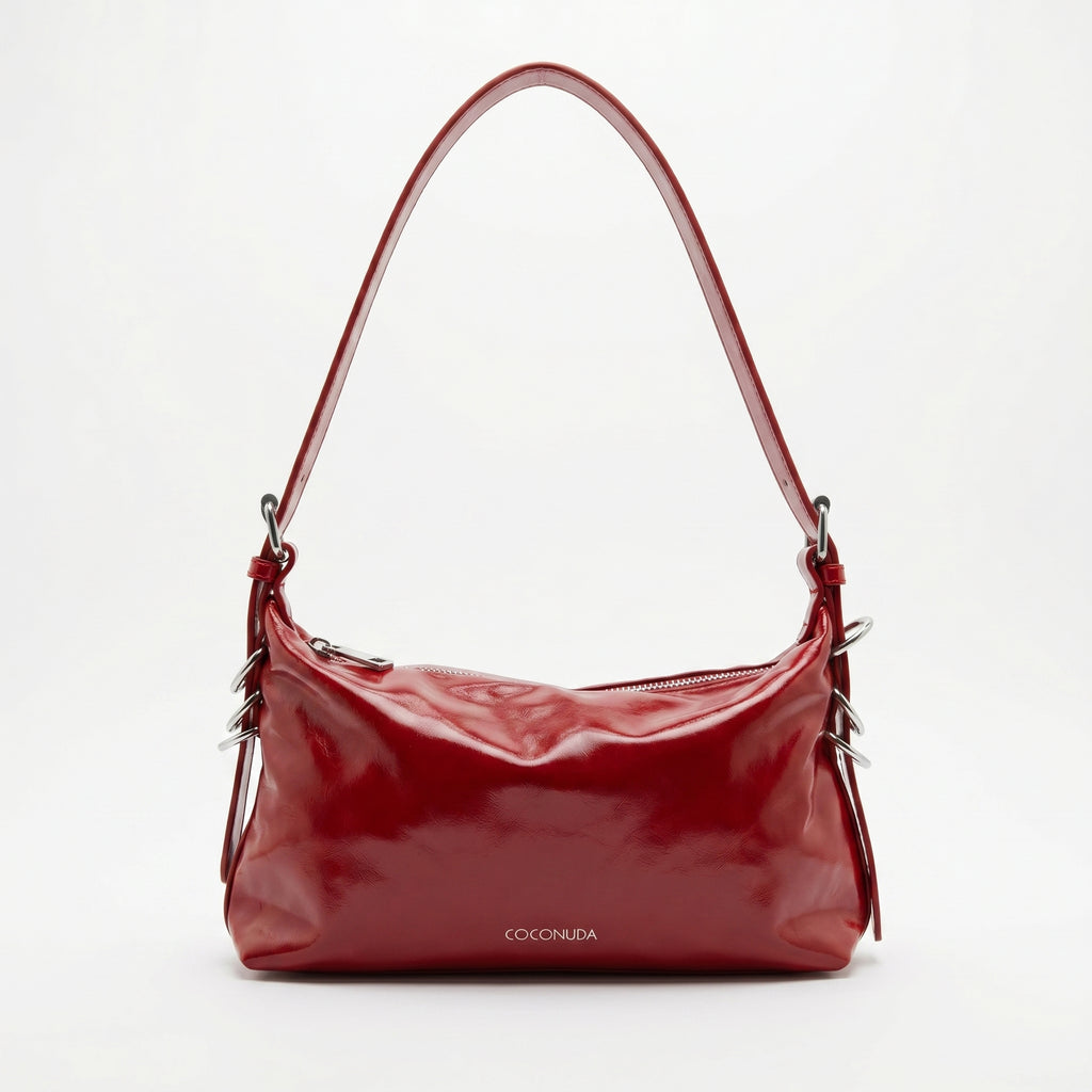 Coconuda borsa a tracolla ecopelle verniciata rossa con catena donna – vista frontale