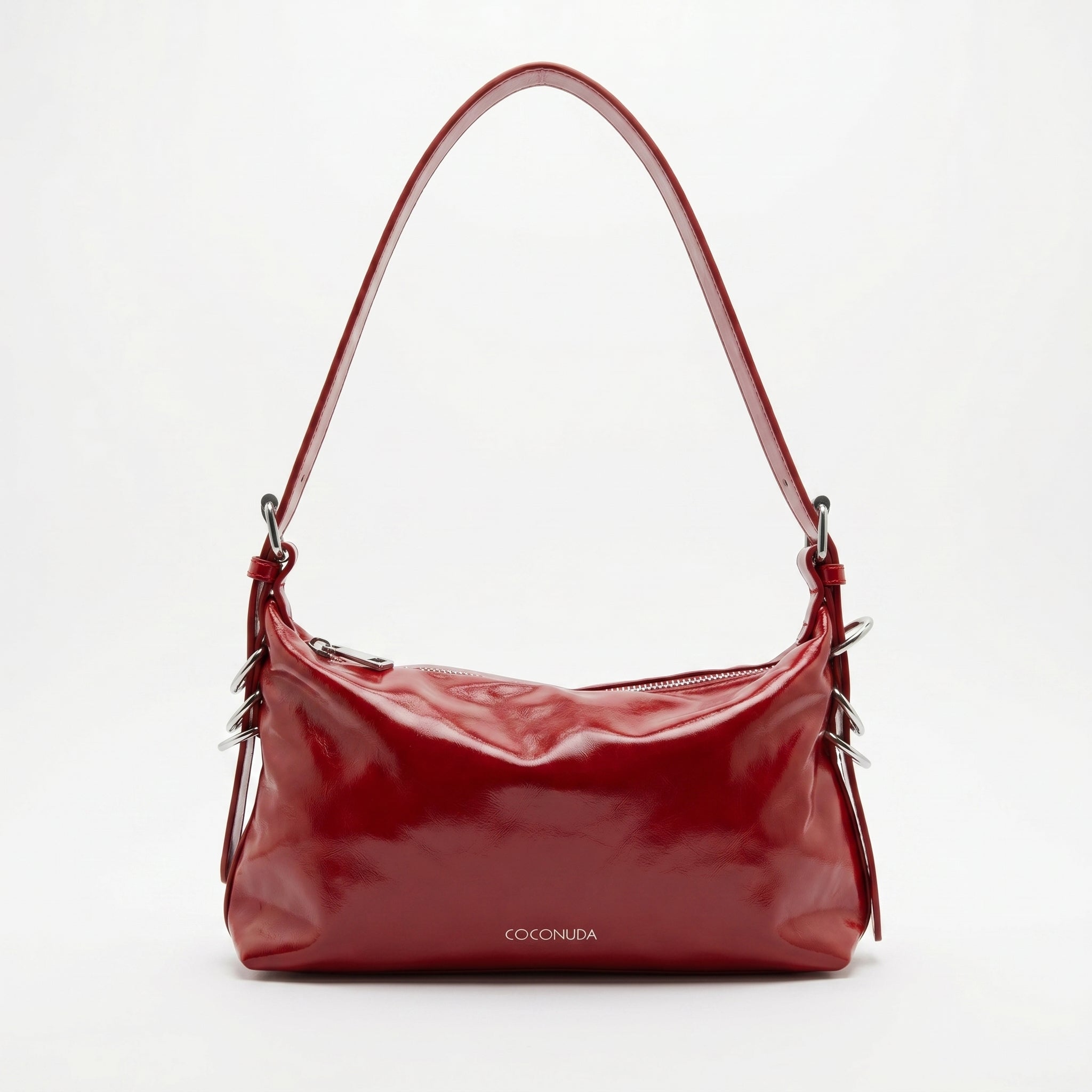 Coconuda borsa a tracolla ecopelle verniciata rossa con catena donna – vista frontale
