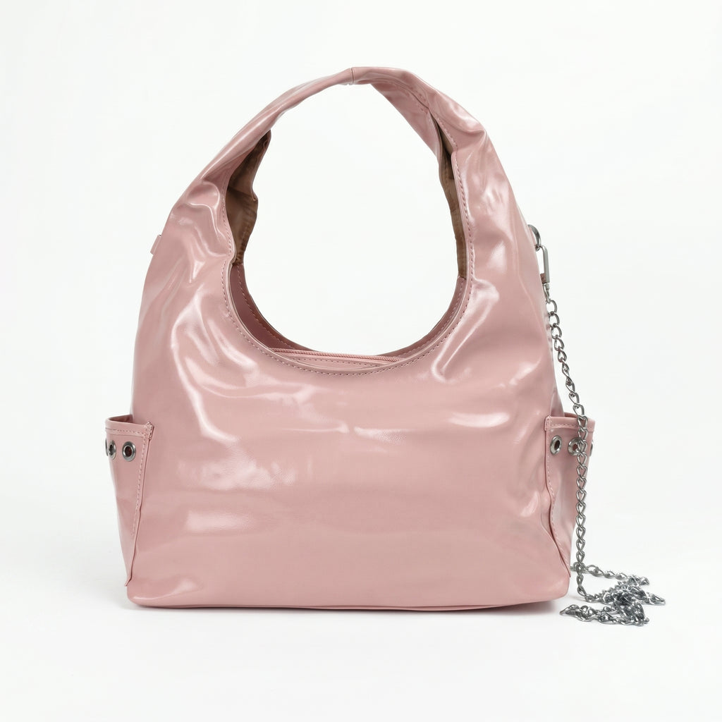 Coconuda borsa a tracolla ecopelle PU nera con catena e occhielli – interno e tasche