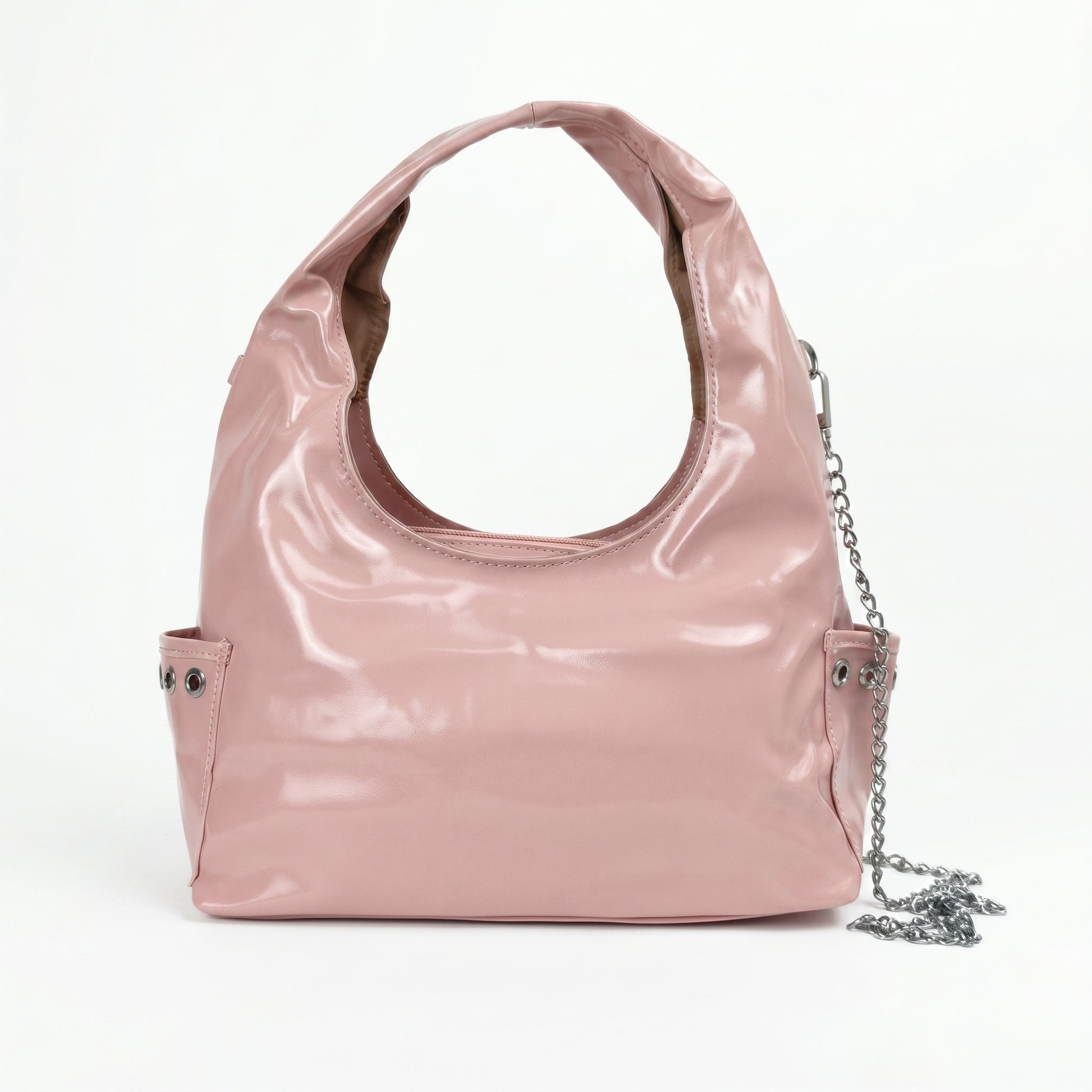 Coconuda borsa a tracolla ecopelle PU nera con catena e occhielli – interno e tasche
