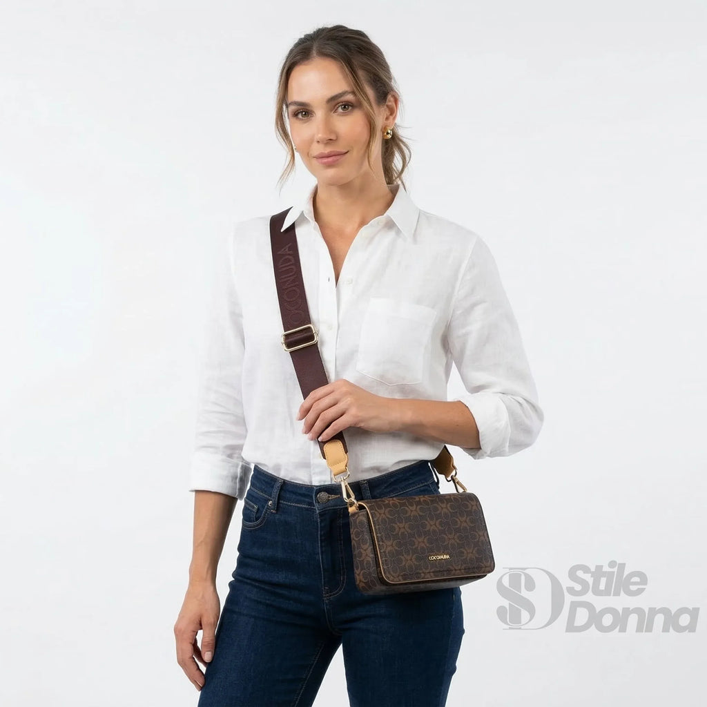 Coconuda borsa a tracolla ecopelle marrone caffè con chiusura magnetica – vista laterale