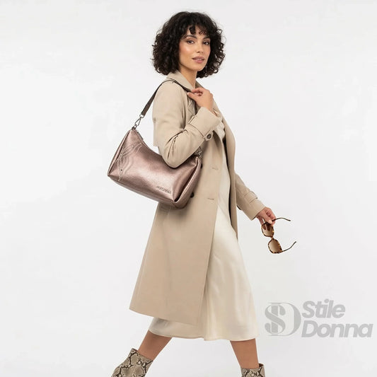 Coconuda borsa donna ecopelle rosa oro metallizzato con perline a spalla – dettaglio esterno