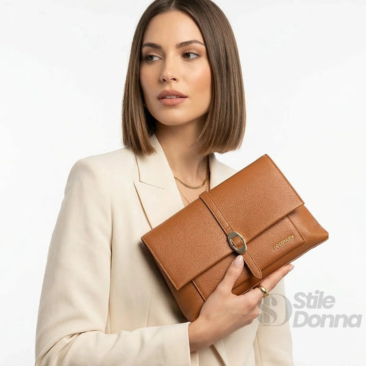 Coconuda pochette ecopelle marrone con tracolla clutch – vista laterale
