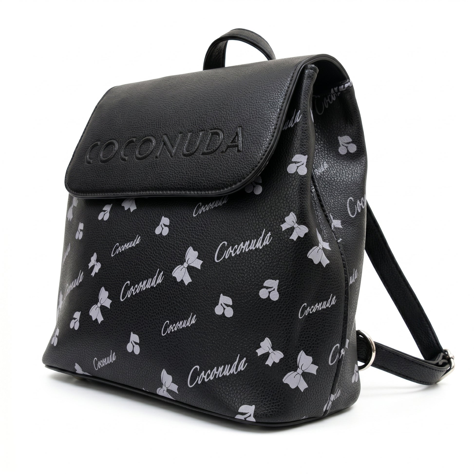 Coconuda zaino ecopelle con chiusura magnetica e finitura argento – vista laterale