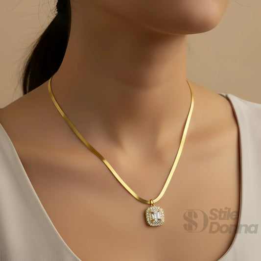 Stile Donna collana herringbone oro ciondolo iniziale pietre – dettaglio