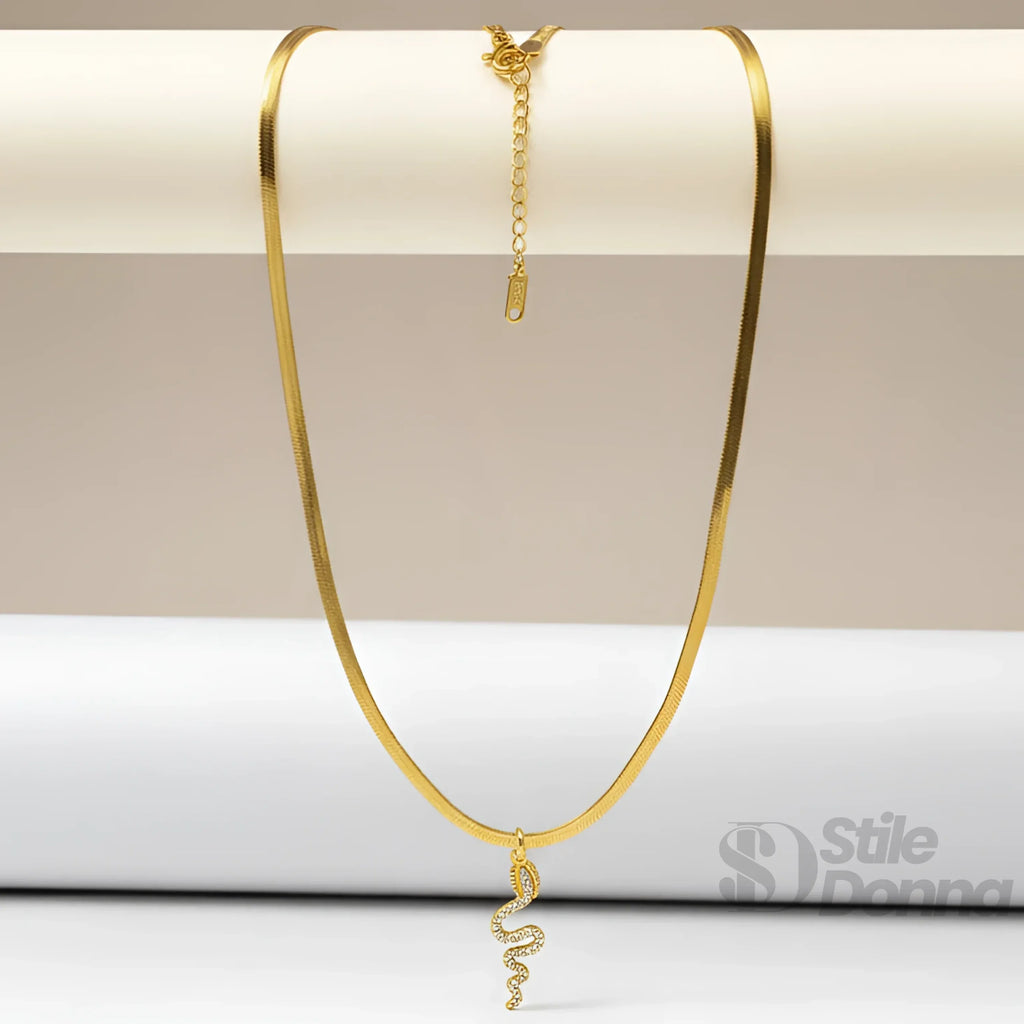 Stile Donna collana minimalista ciondolo serpente cristallo argento catena – vista posteriore