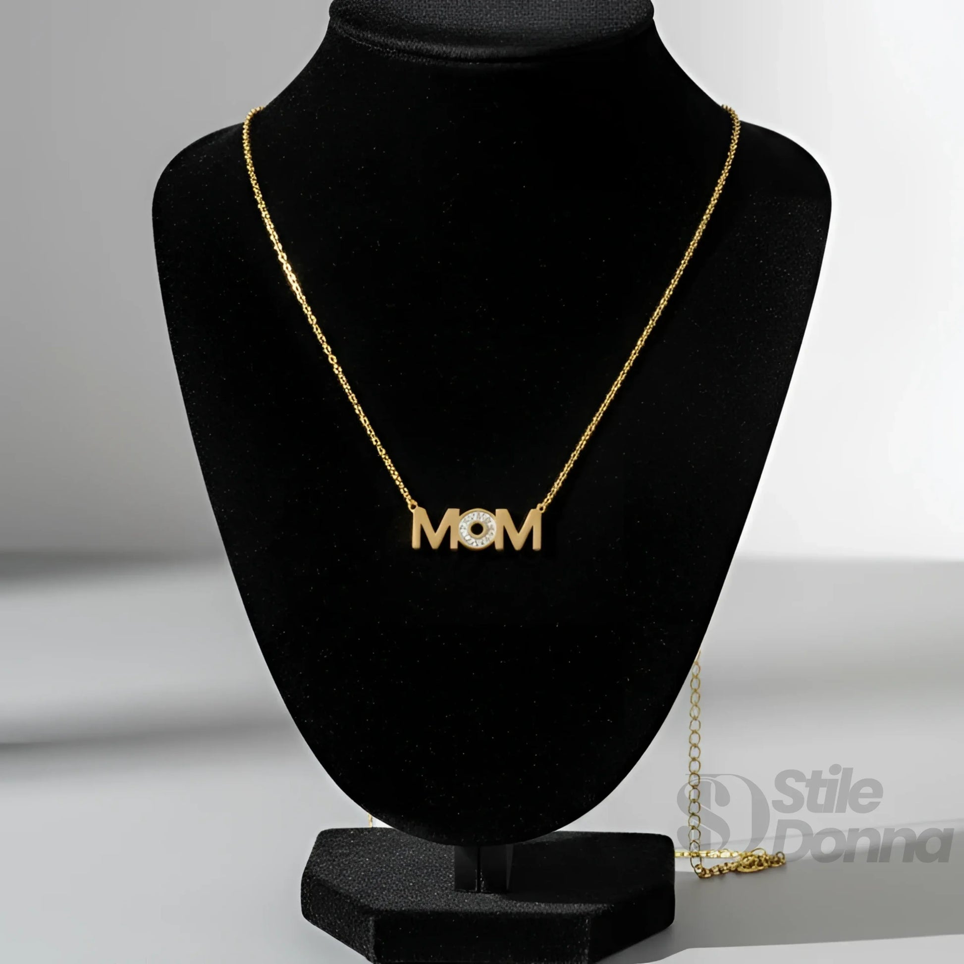 Stile Donna collana pendente MOM metallo dorato argento – vista laterale