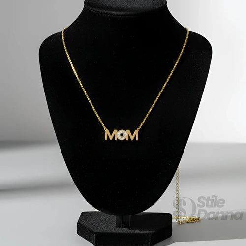 Stile Donna collana pendente MOM metallo dorato argento – vista laterale