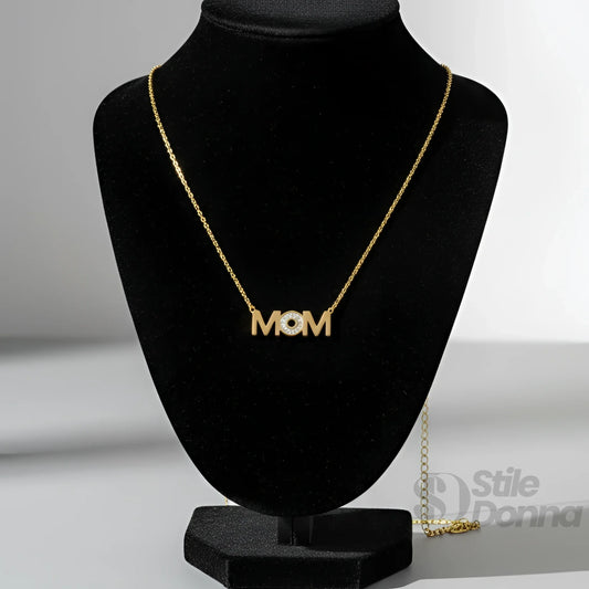 Stile Donna collana pendente MOM metallo dorato argento – vista laterale