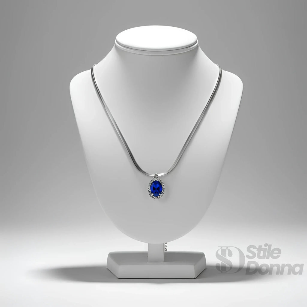 Stile Donna collana rubino regale ciondolo ovale rosso – vista posteriore