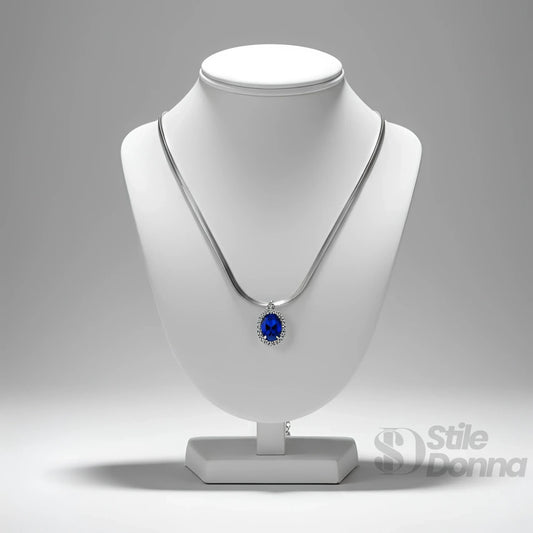 Stile Donna collana rubino regale ciondolo ovale rosso – vista posteriore