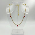 Stile Donna collana cristallo dorato ciondoli cuore rosso finitura dorata – vista laterale