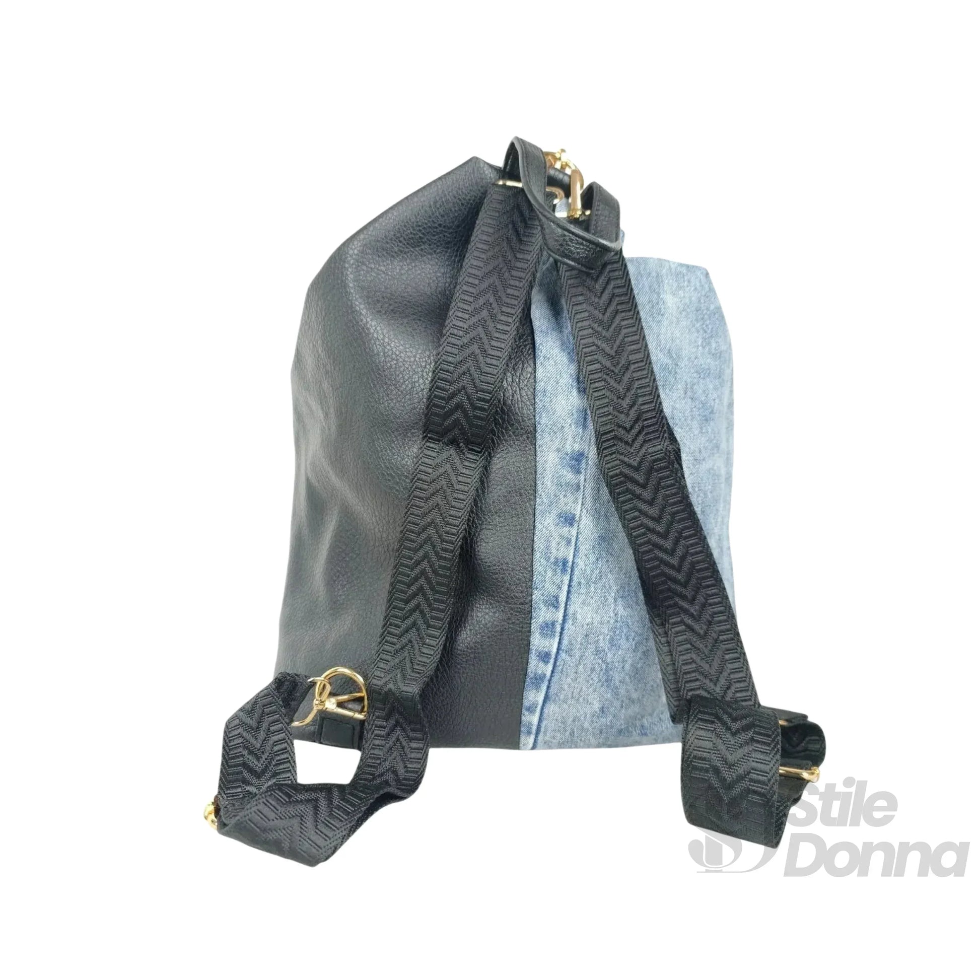 Dask zaino denim con stampa e dettagli oro – dettaglio chiusura