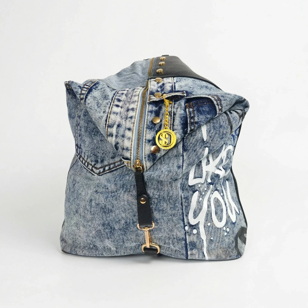 Dask Zaino in Denim con Stampa e Dettagli in Metallo Oro - Stile Donna Bags