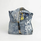 Dask Zaino in Denim con Stampa e Dettagli in Metallo Oro - Stile Donna Bags