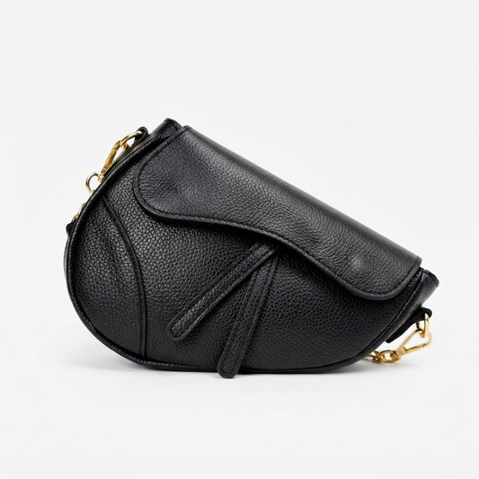 Eliza borsa a tracolla vera pelle nera con chiusura sicura donna – vista frontale