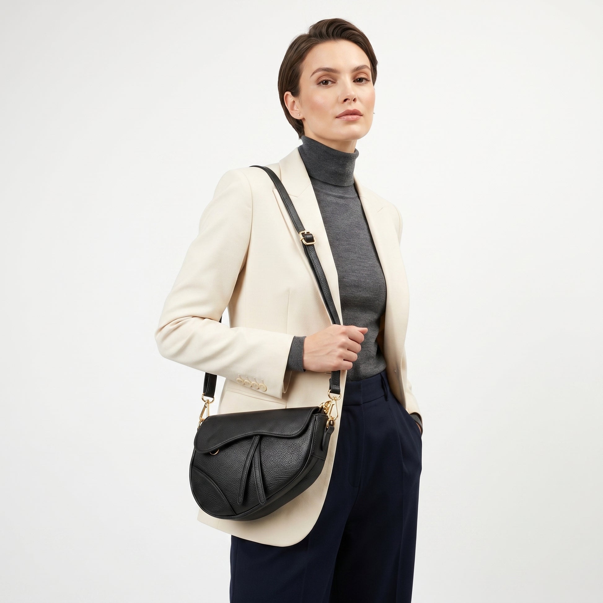 Eliza borsa a tracolla vera pelle verde donna – borsa indossata