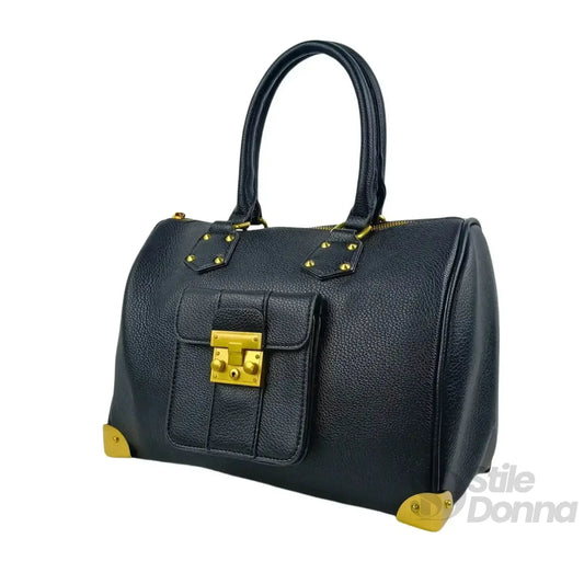 Enrico Coveri borsa dottore ecopelle nera con tracolla removibile – dettaglio esterno