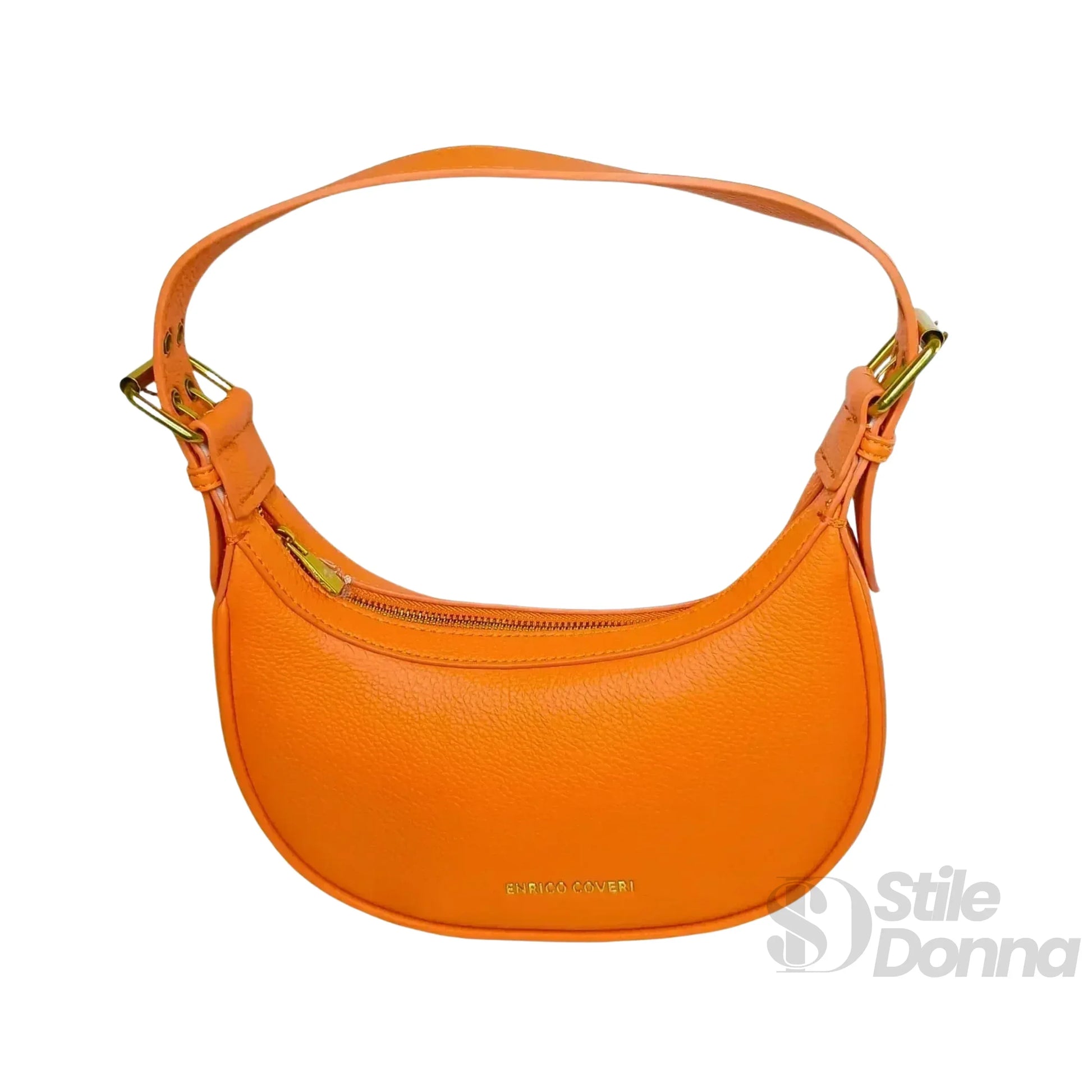 Enrico Coveri borsa hobo ecopelle arancione vivace dettagli dorati – vista laterale