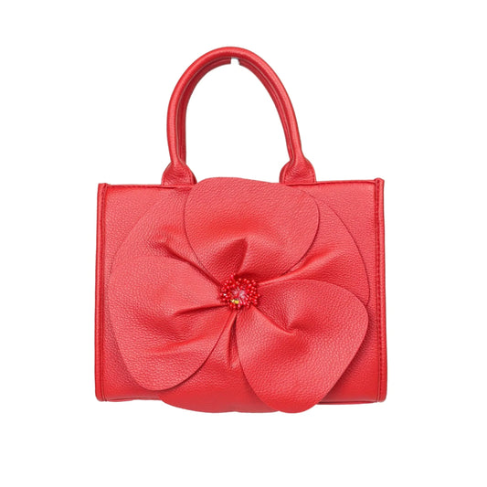 Enrico Coveri borsa a mano ecopelle rossa con ricamo floreale donna – vista frontale
