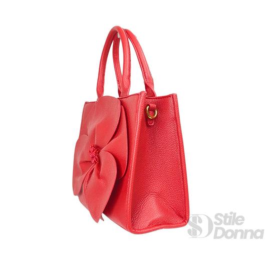 Enrico Coveri borsa a mano ecopelle rossa ricamo floreale – vista posteriore