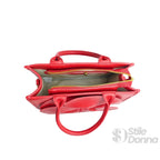 Enrico Coveri Borsa a Mano in Ecopelle Rossa con Ricamo Floreale - Stile Donna Bags