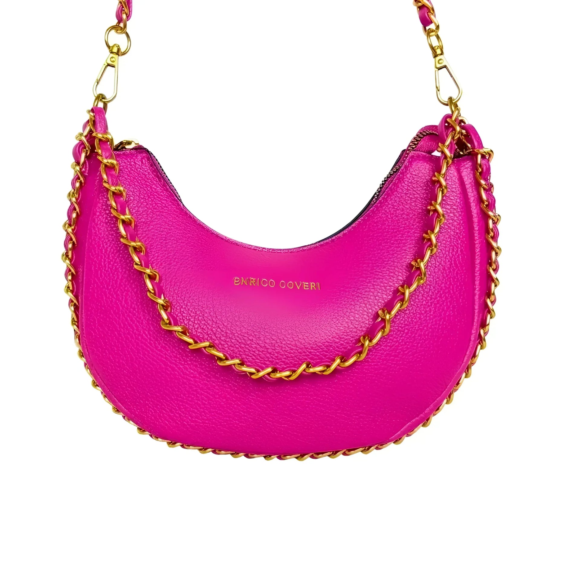 Enrico Coveri borsa a spalla ecopelle rosa con catena dorata – dettaglio esterno