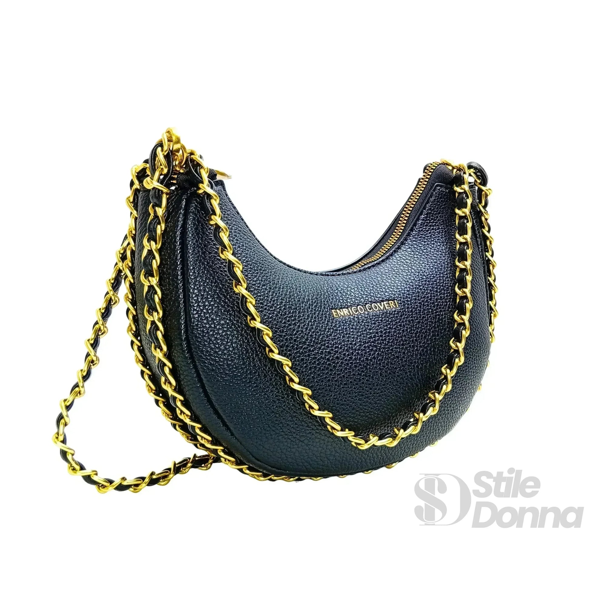 Enrico Coveri borsa a spalla ecopelle rosa con tracolla catena dorata – interno e tasche