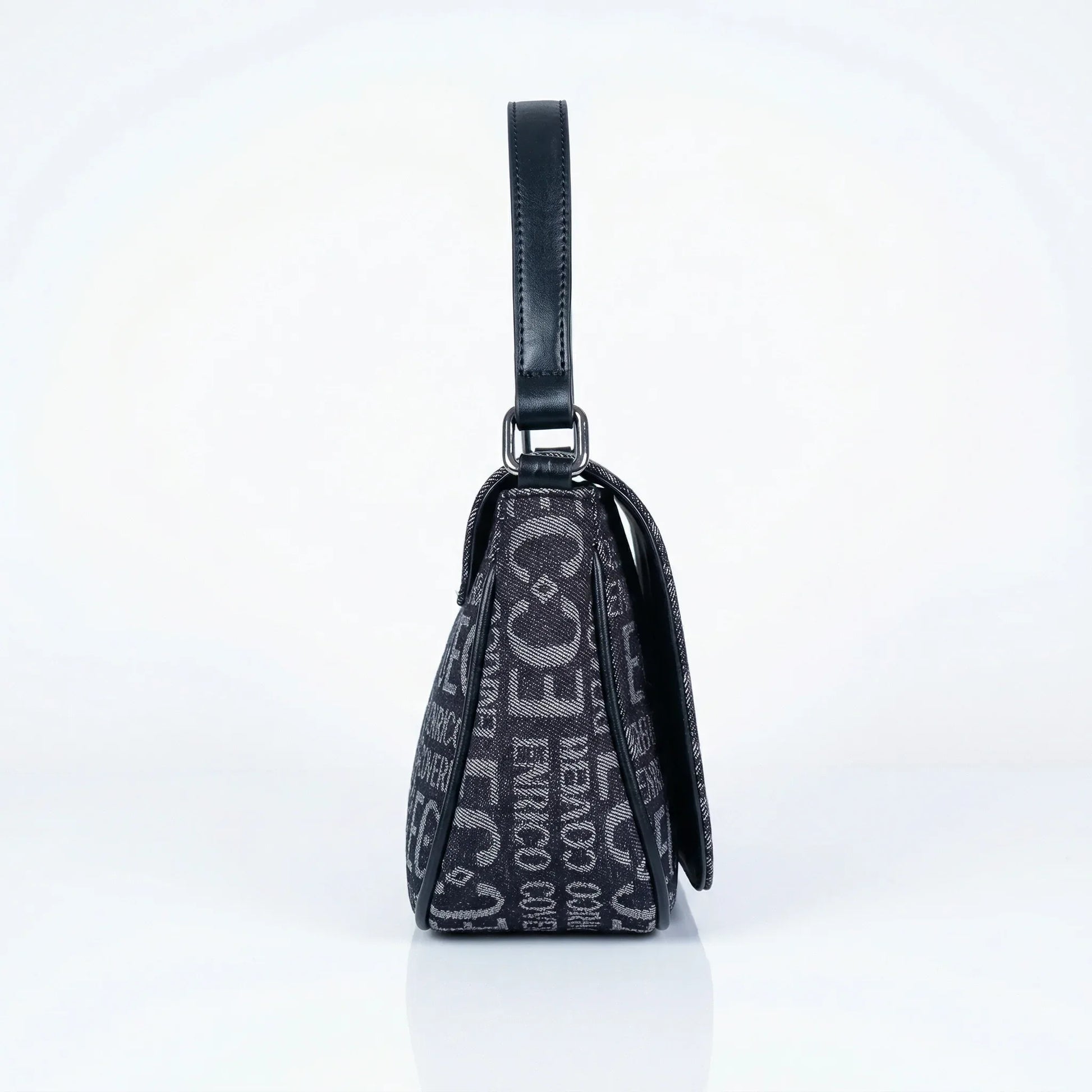Enrico Coveri borsa a spalla jacquard nero con logo – vista laterale