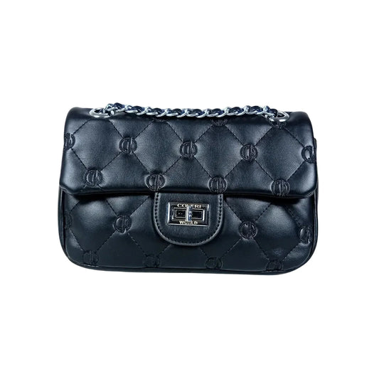 Enrico Coveri borsa ecopelle PU argento con tracolla a catena argento trapuntata donna – vista frontale