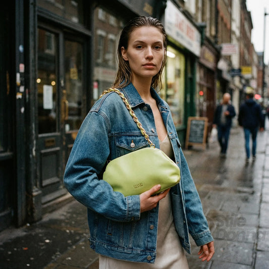 Borsa Clutch Enrico Coveri Verde Lime in Morbida | Vista laterale | ecopelle | Verde