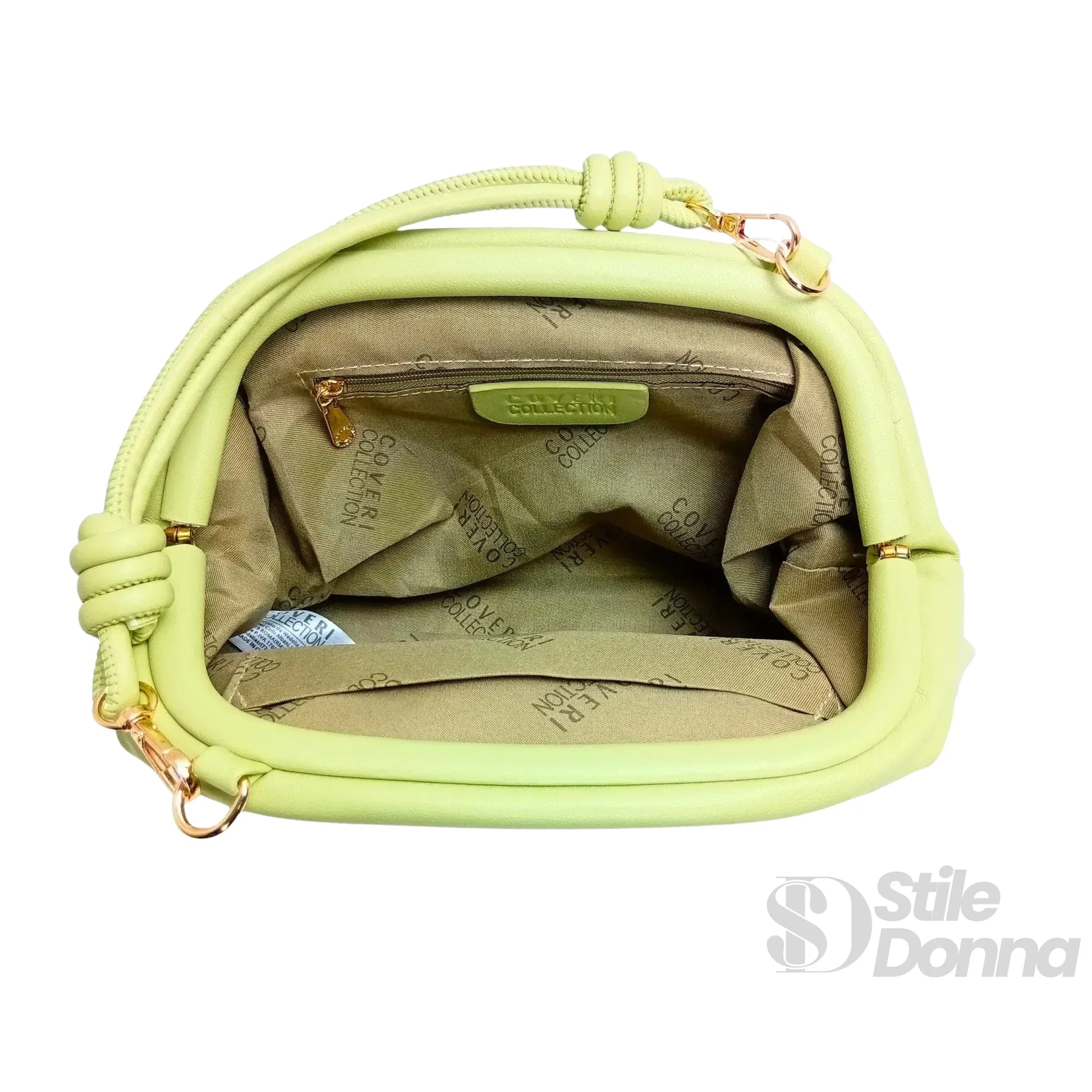 Borsa Clutch Enrico Coveri Verde Lime in Morbida | Close-up chiusura | ecopelle | Verde