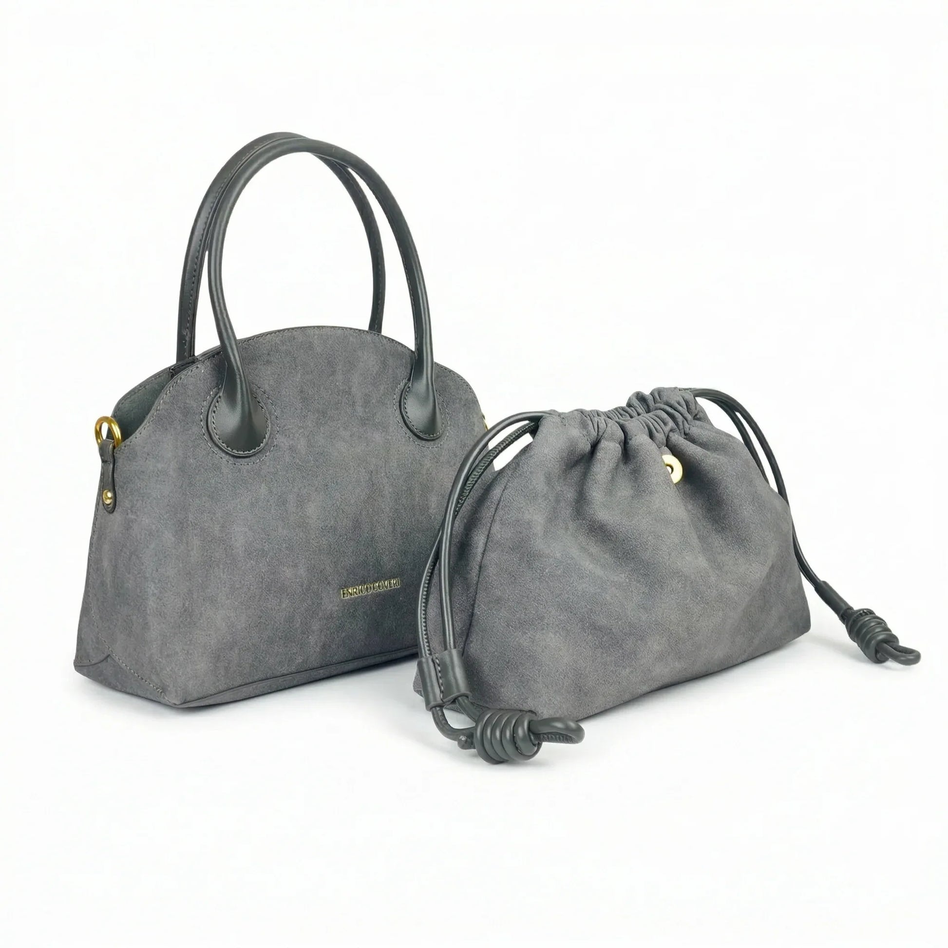Enrico Coveri set borse ecopelle suede grigio effetto scamosciato donna – vista frontale