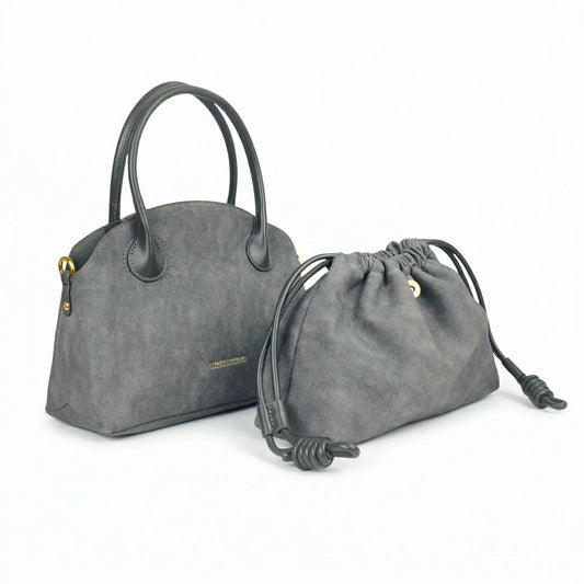 Enrico Coveri set borse ecopelle suede grigio effetto scamosciato donna – vista frontale