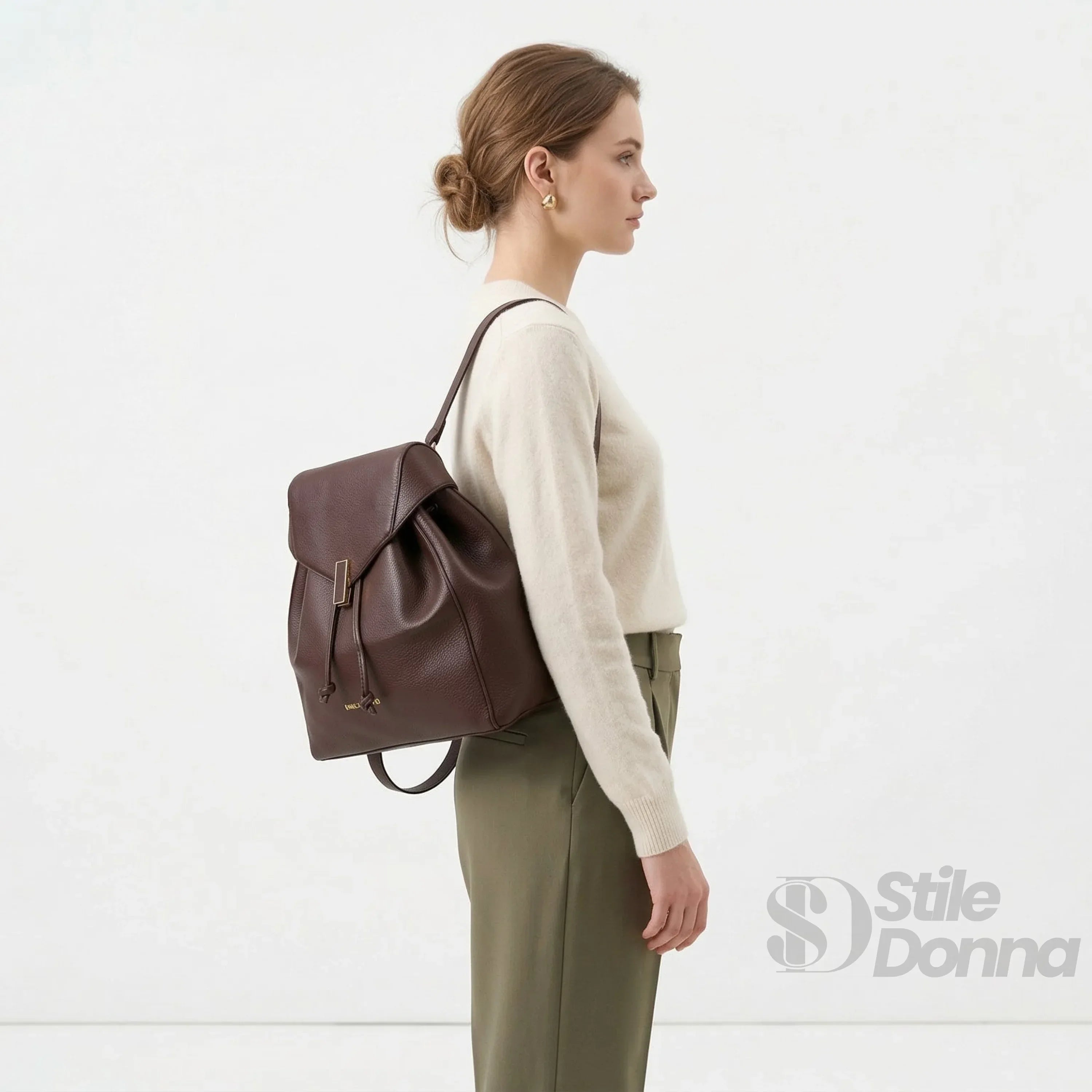 Enrico Coveri zaino ecopelle marrone con finiture dorate – interno e tasche