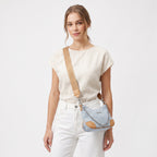 Borsa Hobo Sweet Years in Denim Jacquard con Catena e Tracolla Larga