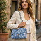Gianmarco Venturi Borsa a Tracolla in Denim con Catena e Dettagli Dorati - Stile Donna Bags