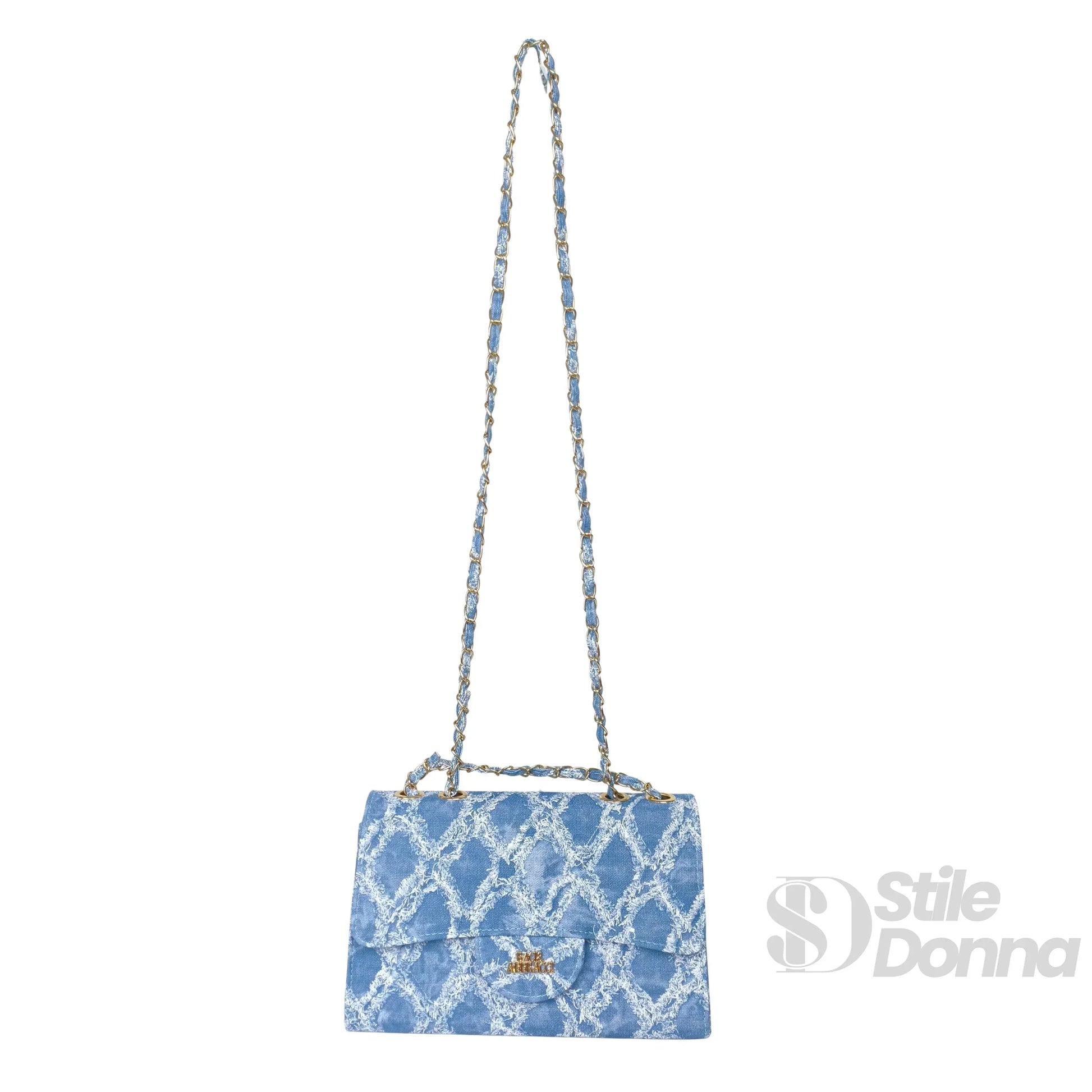 Giamaco Venturi borsa a tracolla denim beige con catena – dettaglio manico