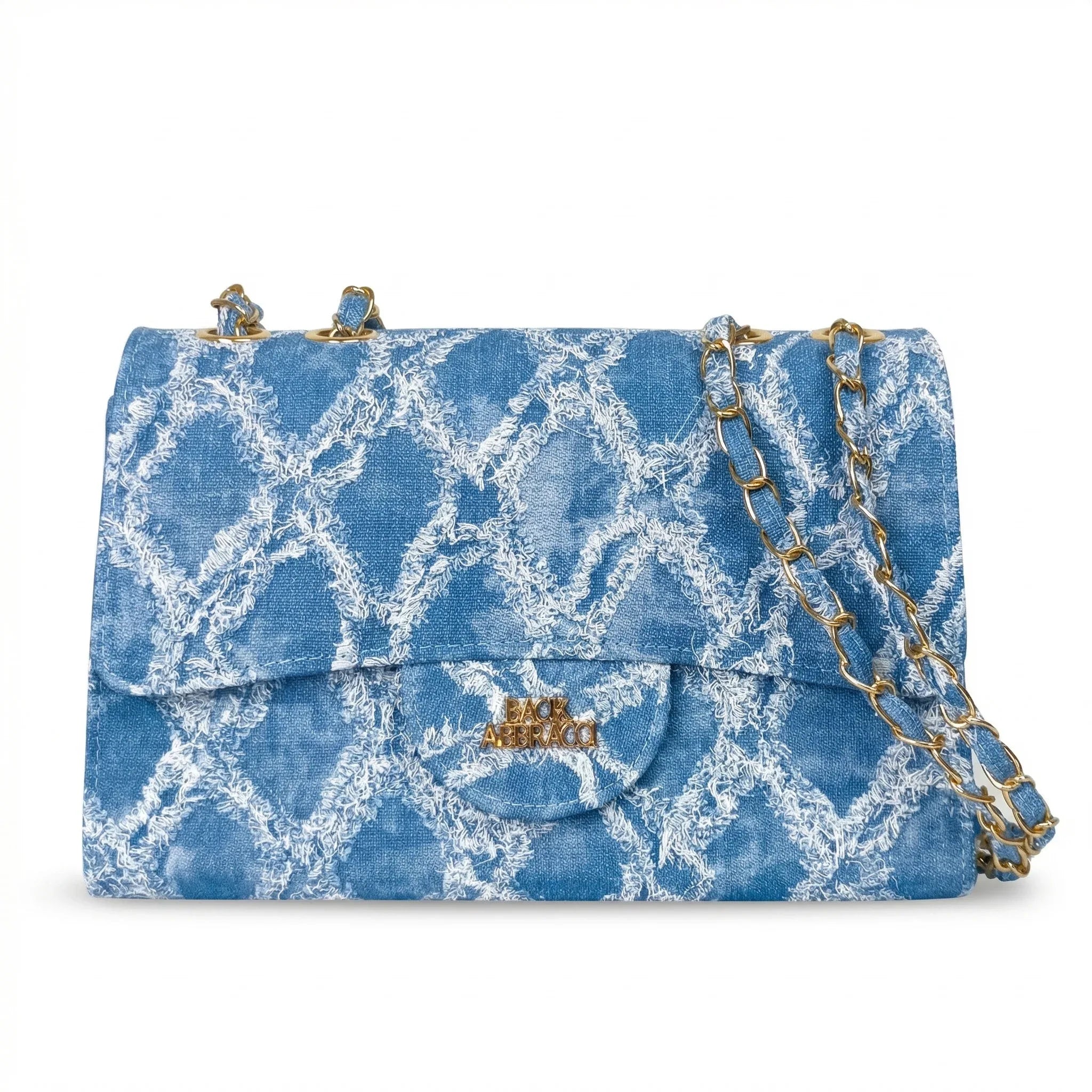 Gianmarco Venturi Borsa a Tracolla in Denim con Catena e Dettagli Dorati - Stile Donna Bags