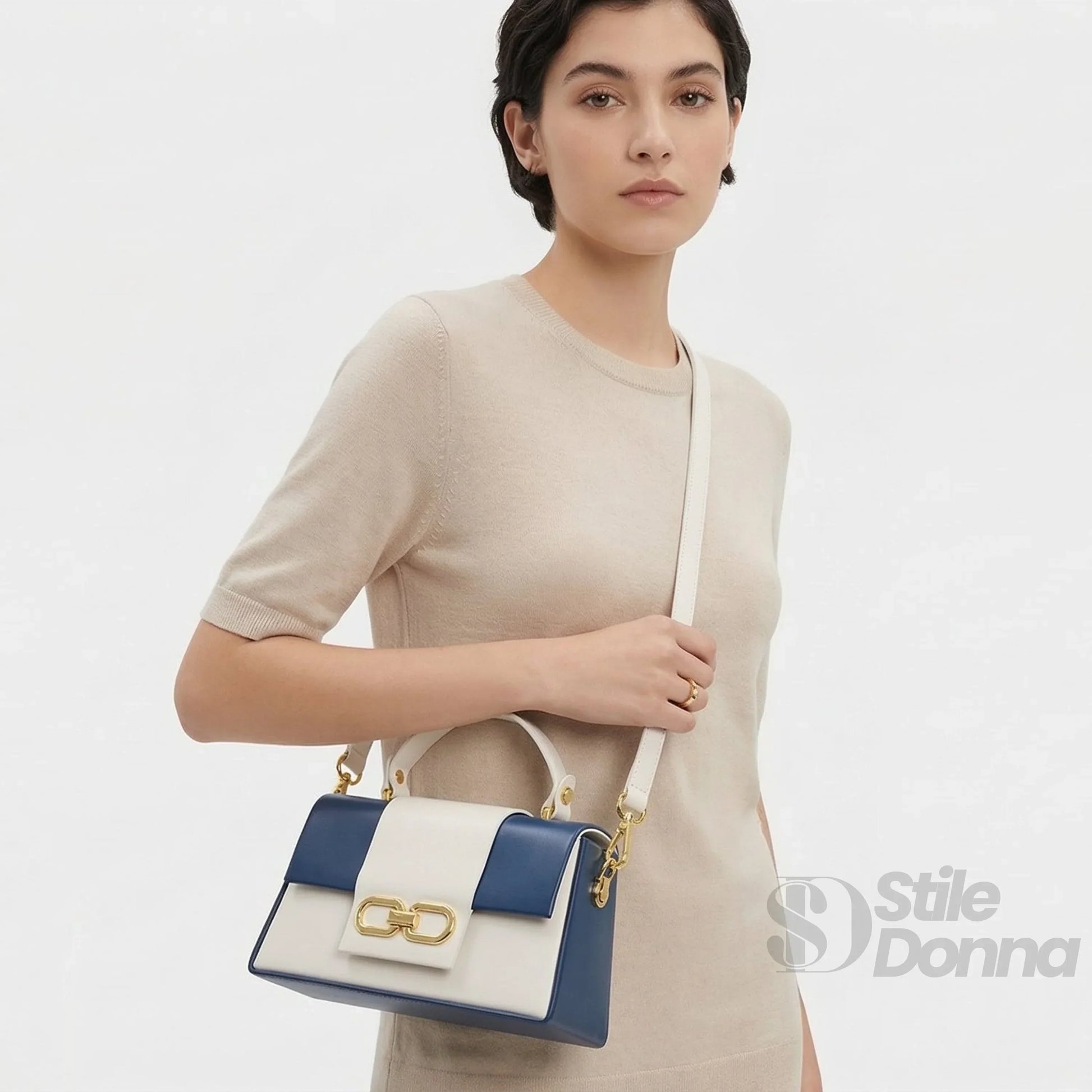 Herisson Firenze borsa ecopelle bicolore blu crema – interno e tasche