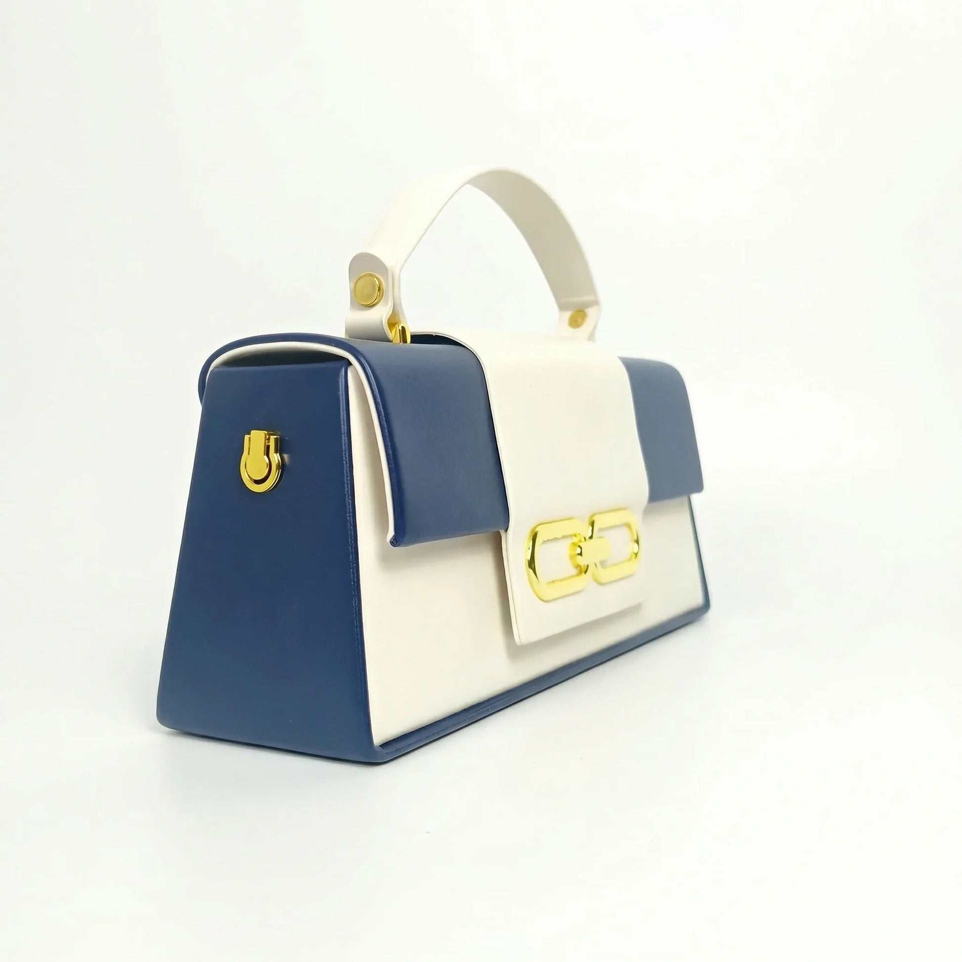Herisson Firenze borsa ecopelle bicolore blu crema – dettaglio chiusura dorata