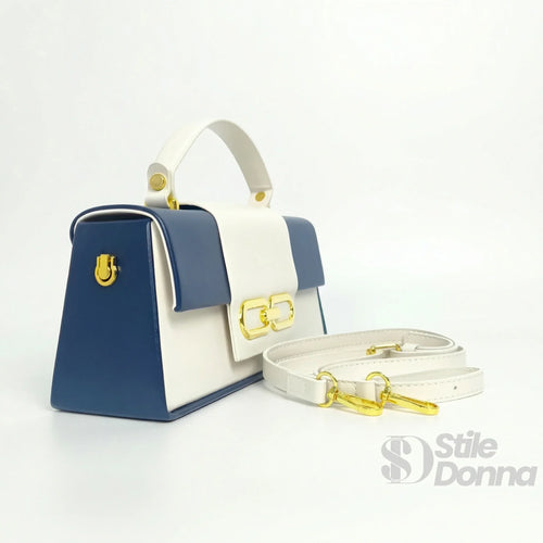 Herisson Firenze borsa ecopelle bicolore blu e crema chiusura dorata – vista laterale