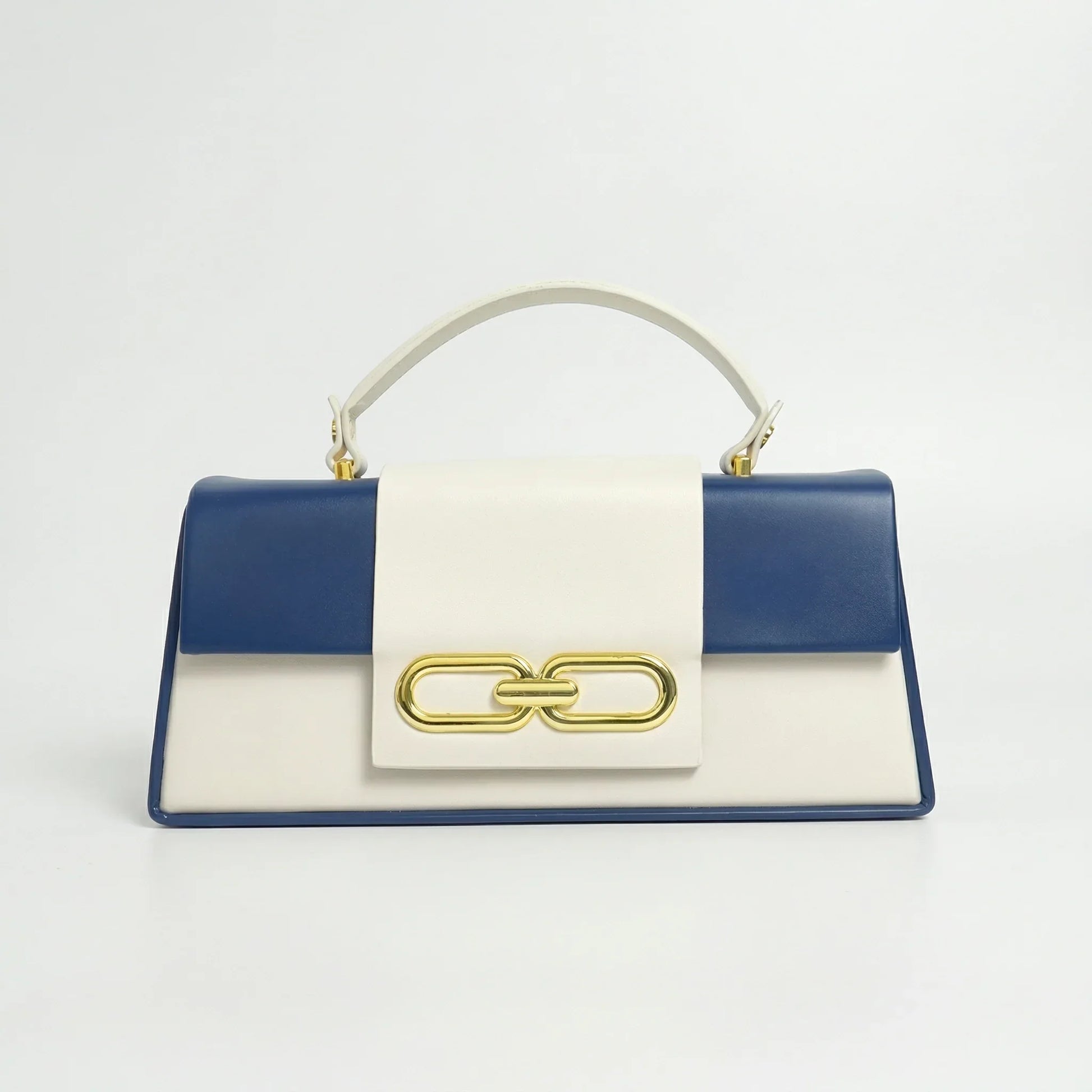 Herisson Firenze borsa ecopelle bicolore blu e crema con chiusura dorata donna – vista frontale
