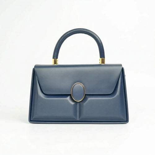 Herisson Firenze borsa strutturata classica ecopelle blu con hardware oro donna – vista frontale