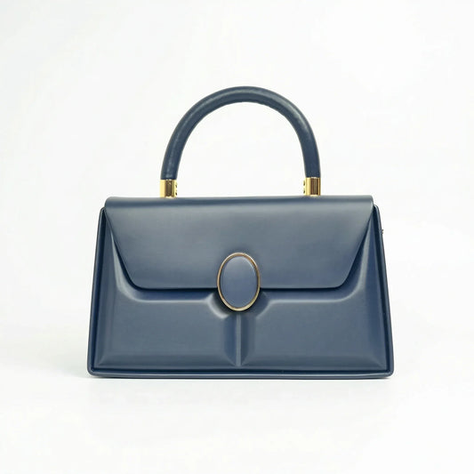 Herisson Firenze borsa strutturata classica ecopelle blu con hardware oro donna – vista frontale