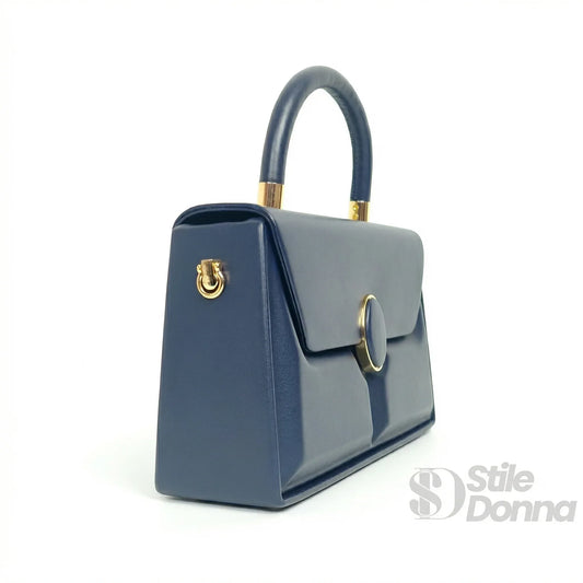 Herisson Firenze borsa strutturata classica ecopelle blu con hardware oro – vista posteriore