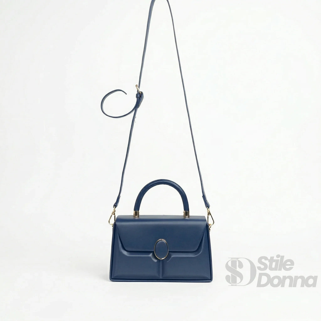Herisson Firenze borsa strutturata classica ecopelle blu donna – borsa indossata
