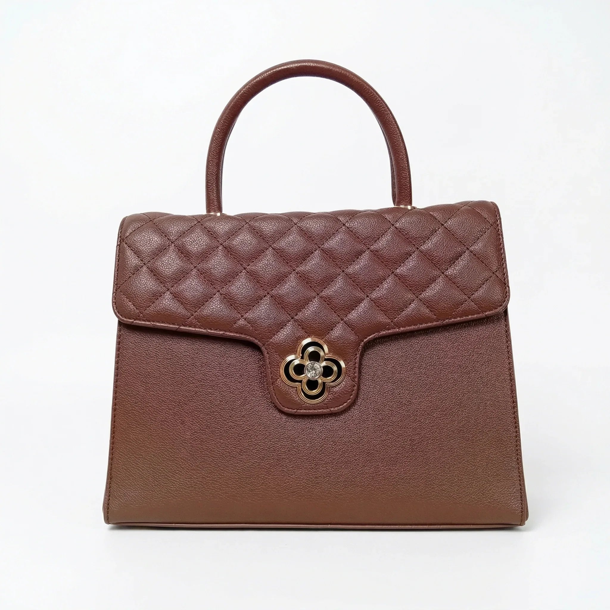 Herisson Firenze borsa ecopelle con chiusura quadrifoglio hardware oro donna – vista frontale