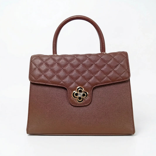 Herisson Firenze borsa ecopelle con chiusura quadrifoglio hardware oro donna – vista frontale