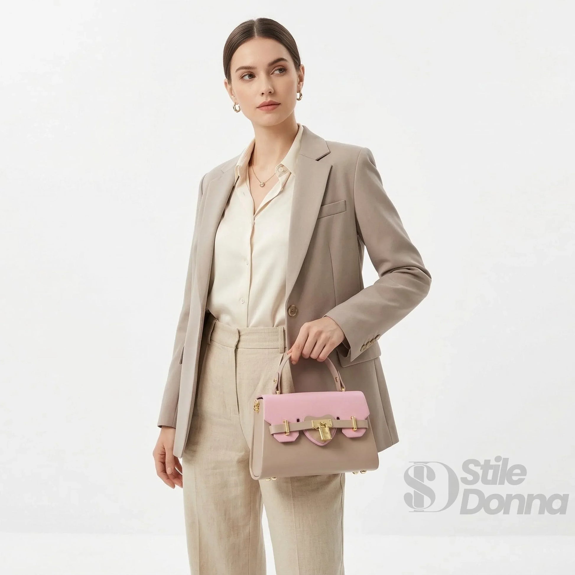 Herisson Firenze mini borsa ecopelle cachi rosa con lucchetto – interno e tasche
